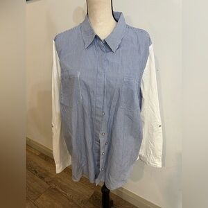 Westport Blue and White Striped Button-Up Shirt. XL